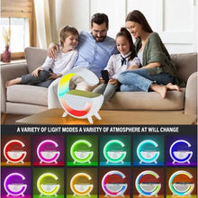 Load image into Gallery viewer, شاحن لاسلكي و مكبر صوت بلوتوث مع اضاءة متعددة الألوان